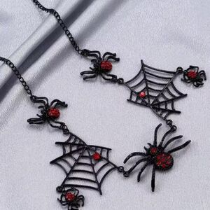 Halloween Party Black and Red Spider Web Necklace